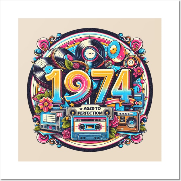 1974 Birthday Nostalgia: Vinyl records and tapes, Born in '74, 70s groovy vibes Wall Art by O.M.Art&Yoga